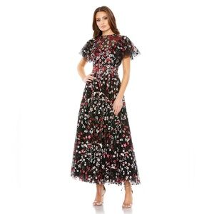 MAC DUGGAL EMBELLISHED BUTTERFLY TEA LENGTH A LINE DRESS SIZE 8 Style #20323